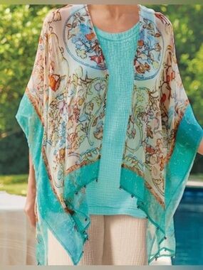Soft Surroundings Eloise Multi Floral Sheer Cover-Up nwt